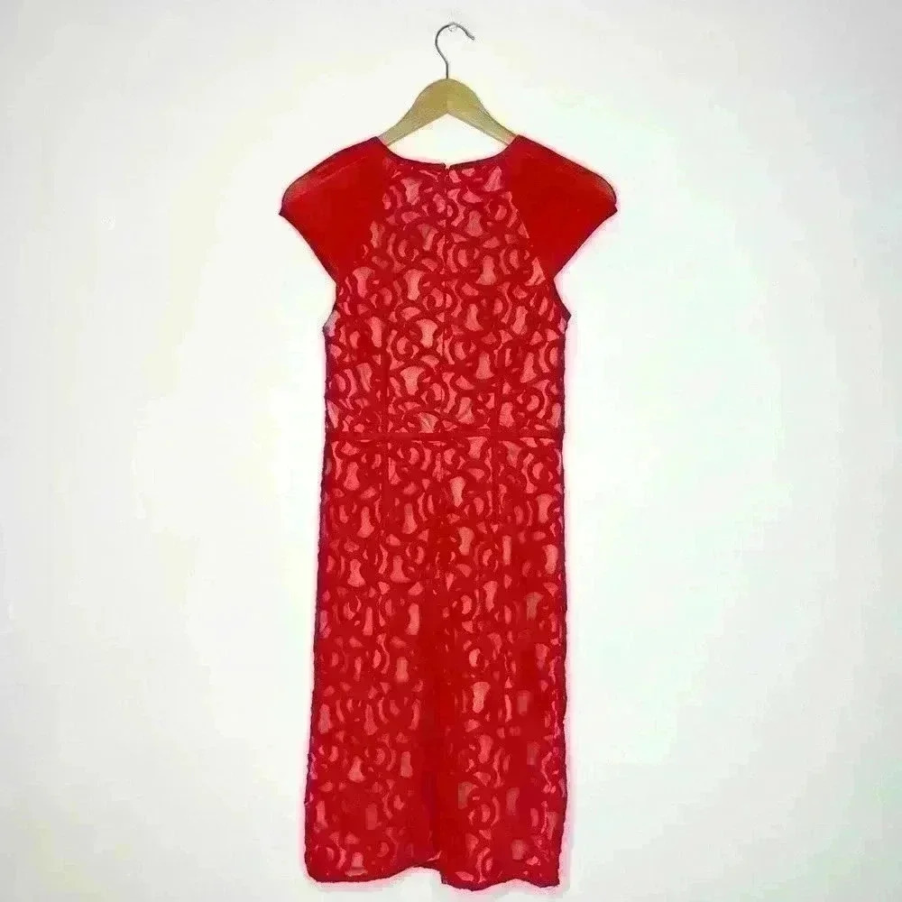 Adrianna Papell Women's Tonal Piped Lace Dress Size 6 - Picture 4 of 6